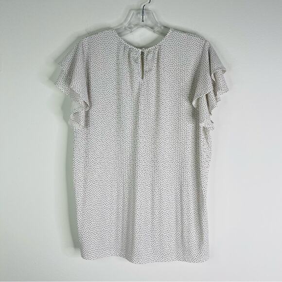Adrianna Papell white black polka dot ruffle pleated stretch blouse top large - Picture 8 of 8